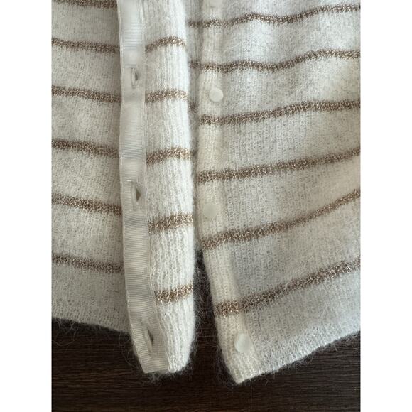 Sezane Sweater Gaspard Cardigan Super Kid Mohair Ivory Gold Stripe xs - Picture 5 of 9